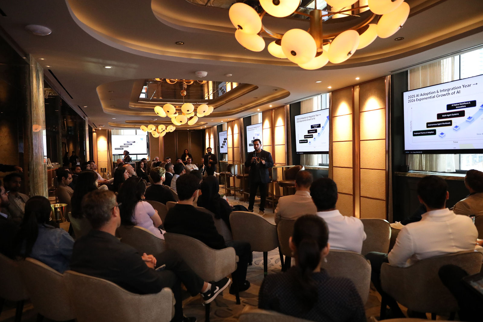 AR Sajid presenting the AI adoption roadmap to a full room at Harbour 60, Toronto
